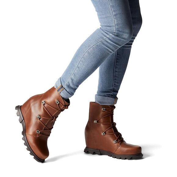 SOREL Joan of Arctic Wedge III Lace Up Brown Leather Boots Women's 7.5 - Picture 1 of 2
